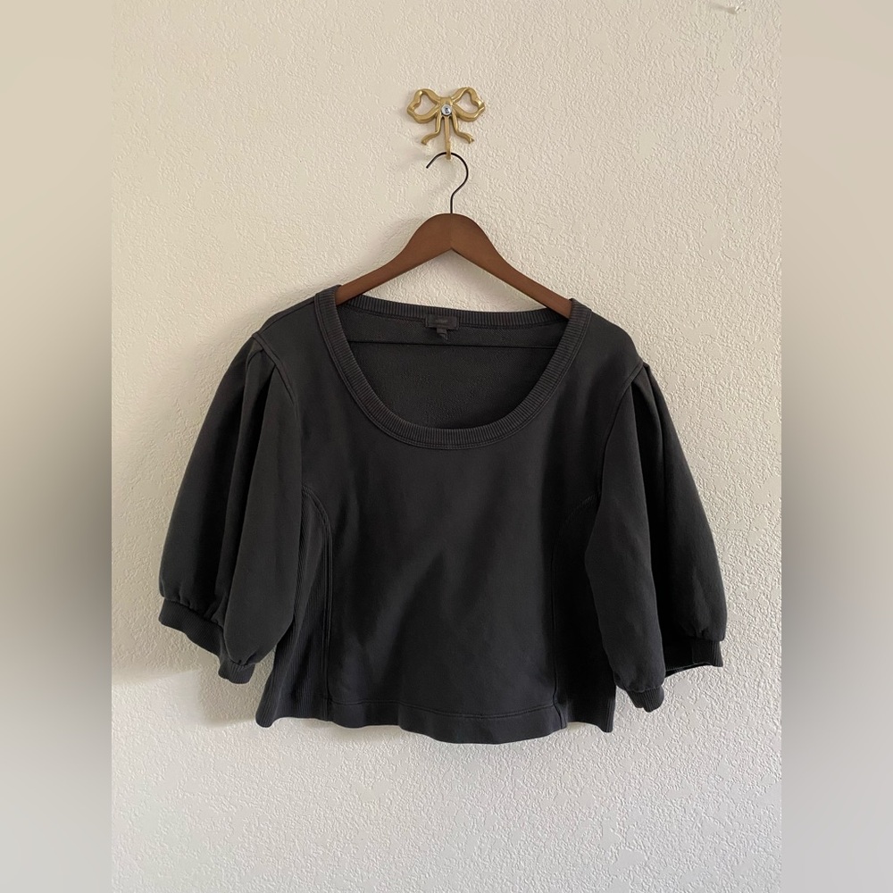 Aerie Women’s Cropped Seams Right Puff Short Sleeves Sweatshirt Gray Size XLarge